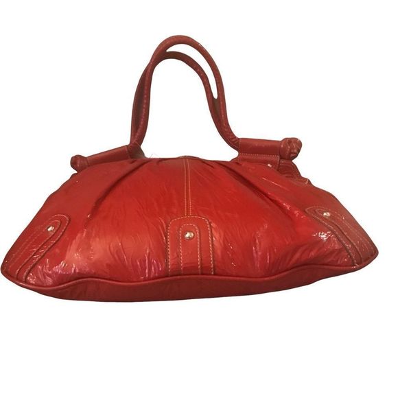 EMILIE M. Tote Oversized Red Silver Hardware Pockets In & Outside 17”x 14” - Picture 4 of 9